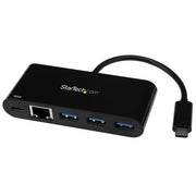 StarTech.com 3 Port USB-C Hub with Gigabit Ethernet & 60W Power Delivery Passthrough Laptop Charging - USB-C to 3x USB-A (USB 3.0 SuperSpeed 5Gbps) - USB 3.2 Gen 1 Type-C Adapter Hub