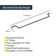 StarTech.com 10-Pack Horizontal Lacing Bar with 2in (5.1cm) Offset at 75 Degrees, Server Rack Cable Management, 19" Network Rack-Mount Cord Organizer