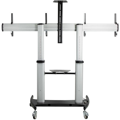 StarTech.com Dual TV Cart for 37-60in VESA TVs up to 110lb/50kg each - Height Adjustable TV Mount, Mobile Display Cart w/ Equipment Shelves - Rolling TV Cart on Wheels - Rolling TV Stand