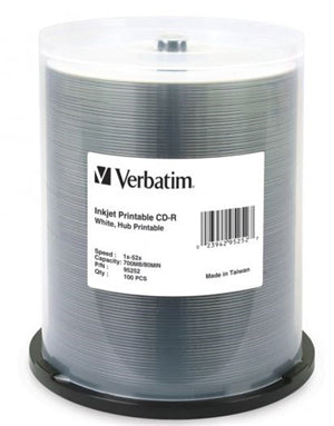 Verbatim CD-R 80MIN 700MB 52X White Inkjet Printable, Hub Printable 100pk Spindle 100 pc(s)
