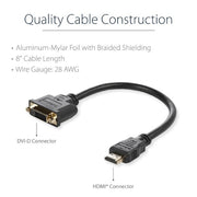 StarTech.com 8in (20cm) HDMI to DVI-D Video Cable Adapter - HDMI Male to DVI Female