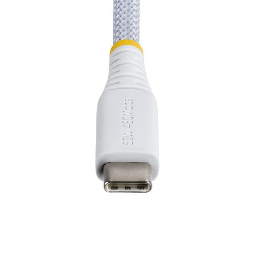 StarTech.com 1m (3ft) White USB-C Charging Cable, 60W (3A) PD, Dual-Layer Braided Nylon/TPE Jacket, Rugged USB C Charging Cord, USB 2.0 Laptop Charger Cable