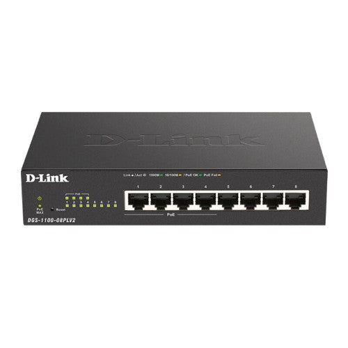 D-Link DGS-1100-08PLV2 network switch Managed L2 Gigabit Ethernet (10/100/1000) Power over Ethernet (PoE) Black