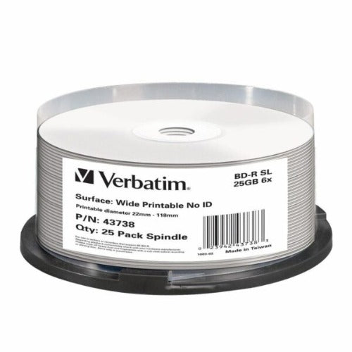 Verbatim BD-R SL 25GB 6x Wide Printable 25 Pack Spindle - No ID Brand