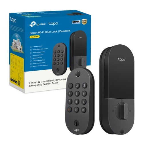 TP-LINK Tapo DL105 Smart Wi-Fi Door Lock with Fingerprint, Keypad, App Control, Auto-Lock, Doorbell, USB-C Charging, Backup Keys, IP54, 1-YW