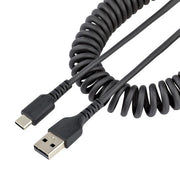 StarTech.com 1.6ft (50cm) USB-A to USB-C Fast Charging Cable, Rugged, Coiled, Charge & Sync, 3A, USB 2.0, TPE Jacket and Aramid Fiber - USB Charging Cord