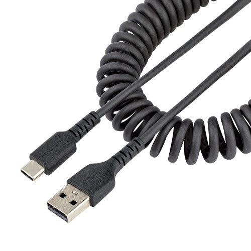 StarTech.com 3.3ft (1m) USB-A to USB-C Fast Charging Cable, Rugged, Coiled, Charge & Sync, 3A, USB 2.0, TPE Jacket and Aramid Fiber - USB Charging Cord