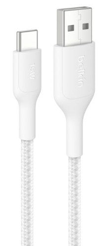 Belkin Braided USB-A to USB-C Cable 15W, 6.6ft/2m, White