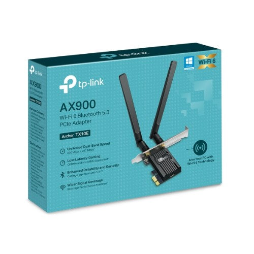 TP-LINK Archer TX10E AX900 Wi-Fi 6 Bluetooth PCIe Adapter Dual bands 287Mbps at 2.4 GHz + 600Mbps at 5 GHz