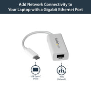 StarTech.com USB-C to Gigabit Ethernet Adapter, White, Thunderbolt 3 Compatible, Windows & Mac, RJ45 LAN Network Converter