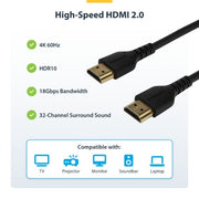 StarTech.com 6ft (2m) Slim HDMI Cable, Flexible Premium Certified HDMI 2.0 Cord with Ethernet, UHD 4K 60Hz HDR10, Durable Aramid Fiber Design with TPE Jacket