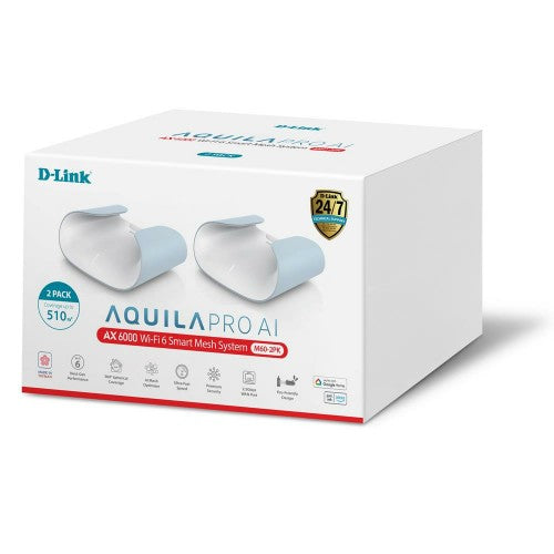 D-Link M60-2PK mesh wi-fi system Dual-band (2.4 GHz / 5 GHz) Wi-Fi 6 (802.11ax) White 4 Internal