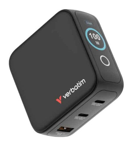 Verbatim 100W Mini GaN Charger with Display Universal Black AC Fast charging Indoor