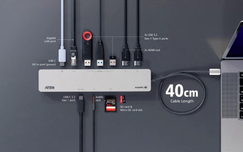 ATEN UH3240-AT laptop dock/port replicator Wired USB Type-C Silver