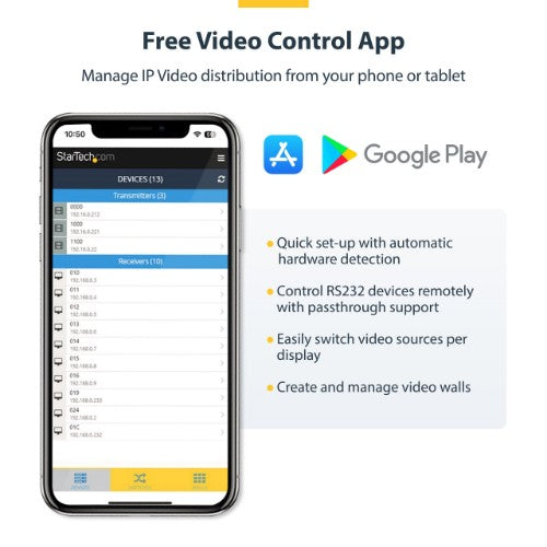 StarTech.com 4K HDMI over IP Receiver for ST12MHDLAN4K, IP Extender with Video Control App, Support for AVoIP Video Wall - TAA