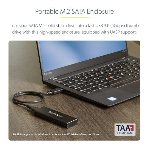 StarTech.com M.2 SSD Enclosure for M.2 SATA SSDs - USB 3.0 (5Gbps) with UASP - TAA