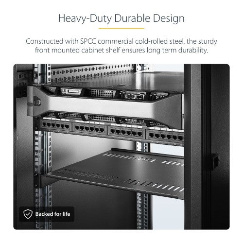 StarTech.com 2-Pack 1U Server Rack Shelf, Vented Universal Rack Mount Cantilever Shelf, For 19" Rack/Cabinet, Heavy-Duty Steel, 44lb/20kg Capacity, 16" Deep Tray
