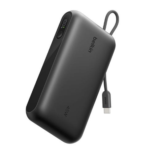 BELKIN UltraCharge 20K mAh Power Bank & Display w/ Integrated USB-C Cable(20cm)-Black(BPB030fqBK),2xUSB-C(45W),1xUSB-A(18W),$2500 CEW,2 Years Warranty