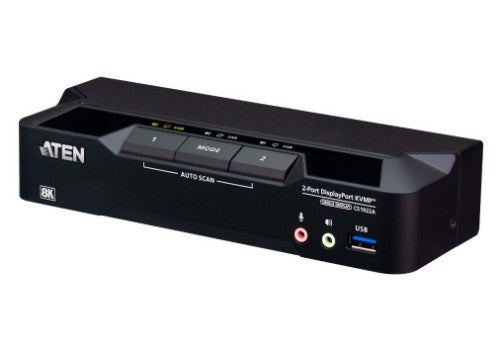 ATEN 2-Port USB 3.0 8K DisplayPort KVMP™ Switch, Up to 7680 × 4320 @ 60 Hz, 5120 × 2880 @ 60 Hz, Supports daisy-chaining and displa (Cables included)