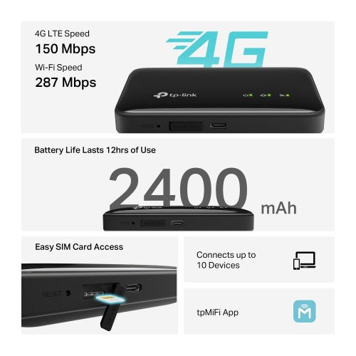 TP-Link M7005 wireless router Single-band (2.4 GHz) 4G Black