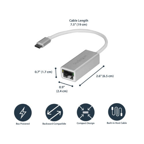 StarTech.com USB-C to Gigabit Ethernet Adapter, Aluminum, Thunderbolt 3 / 4 Compatible, USB Type C Network Adapter