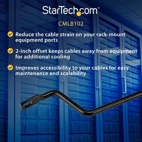 StarTech.com 10-Pack Horizontal Lacing Bar with 2in (5.1cm) Offset at 75 Degrees, Server Rack Cable Management, 19" Network Rack-Mount Cord Organizer