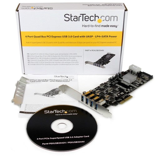 StarTech.com 4 Port USB 3.0 PCIe Card w/ 4 Dedicated 5Gbps Channels (USB 3.2 Gen 1) - UASP - SATA / LP4 Power - PCI Express Adapter Card