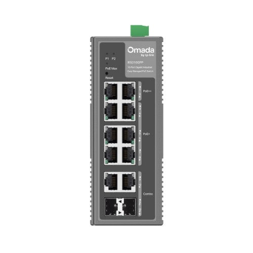 TP-Link Omada 10-Port Gigabit Industrial Easy Managed Switch with 6-Port PoE+ and 2-Port PoE++