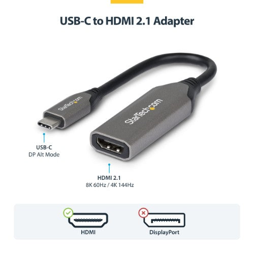 StarTech.com USB-C to HDMI Adapter, 8K 60Hz / 4K 120Hz, Thunderbolt / USB4 Compatible, USB C to HDMI 2.1 Converter, HDR10+, 7.9in (20cm) Cable