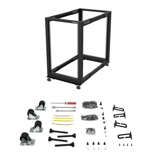 StarTech.com 18U 4-Post Server Rack, 19in Open Frame Rack with 40in (101cm) Mounting Depth and 1200lb (544kg) Weight Capacity, Mobile or Floor Mount IT Rack