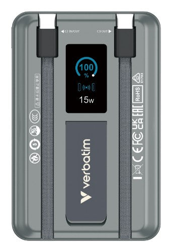 Verbatim Charge'n'Go 2C & Display Power Bank 10000 mAh Grey