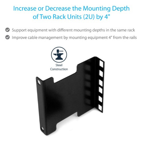 StarTech.com Server Rack Depth Extender - 2U - 4in / 10 cm - TAA Compliant - Recessed Rack Adapter - Rack Mount Adapter Kit - Network Rack Extender