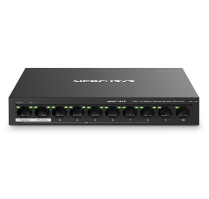 TP-LINK Mercusys MS110P 10-Port 10/100Mbps Desktop Switch with 8-Port PoE+, Up to 250 m