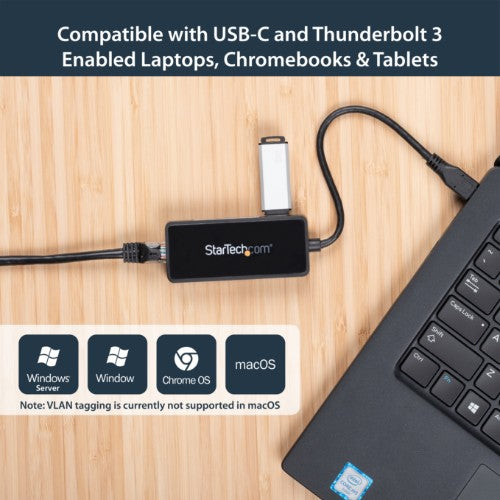 StarTech.com USB-C to Gigabit Network Adapter with Extra USB 3.0 Port - Black