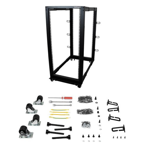 StarTech.com 25U 4-Post Server Rack, 19in Open Frame Rack with 40in (101cm) Mounting Depth and 1200lb (544kg) Weight Capacity, Mobile or Floor Mount IT Rack