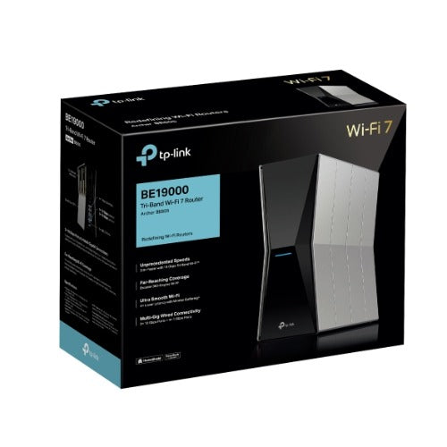 TP-LINK Archer BE805 BE19000 Tri-Band Wi-Fi 7 Router (WIFI7) 1376 Mbps at 2.4 GHz + 5760 Mbps at 5 GHz + 11520 Mbps at 6 GHz, 8× Internal Antennas
