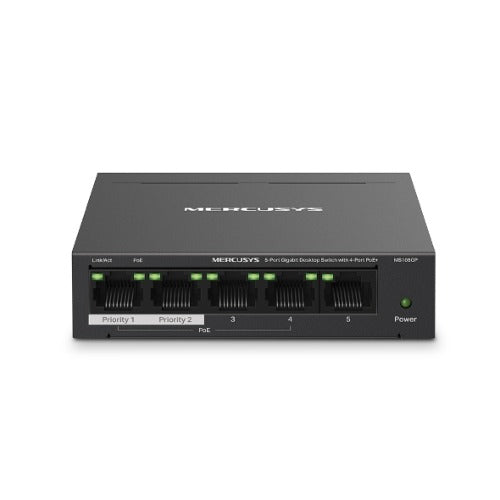 TP-LINK Mercusys MS105GP 5-Port Gigabit Desktop Switch with 4-Port PoE+, 10/100/1000 Mbps RJ45 ports, Up to 250 m