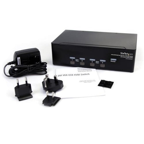 StarTech.com 4 Port DVI VGA Dual Monitor KVM Switch USB with Audio & USB 2.0 Hub - TAA