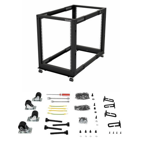 StarTech.com 15U 4-Post Server Rack, 19in Open Frame Rack with 40in (101cm) Mounting Depth and 1200lb (544kg) Weight Capacity, Mobile or Floor Mount IT Rack