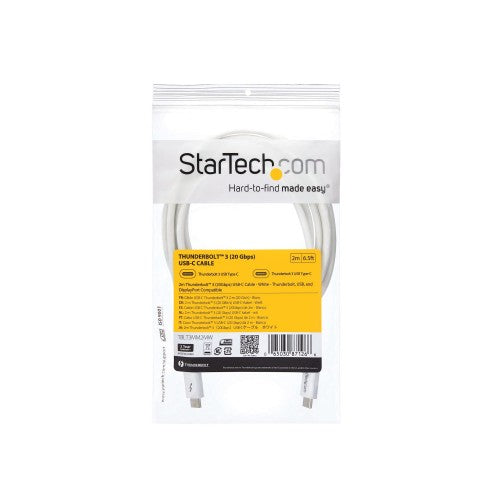 StarTech.com 6.6ft (2m) Thunderbolt 3 Cable, 20Gbps, 100W PD, 4K, Thunderbolt Certified, Compatible with Thunderbolt 4/USB 3.2/DisplayPort