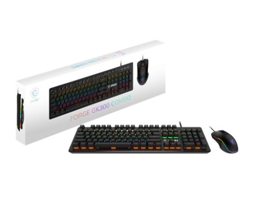 MSI FORGE GK300 COMBO BLUE US keyboard Mouse included Gaming USB QWERTY US English Black