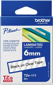 Brother TZE-111 label-making tape Black on transparent
