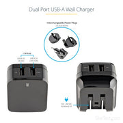 StarTech.com Dual-Port USB Wall Charger - International Travel - 17W/3.4A - Black
