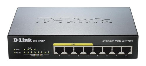 D-Link DGS-1008P network switch Unmanaged Gigabit Ethernet (10/100/1000) Power over Ethernet (PoE) Black