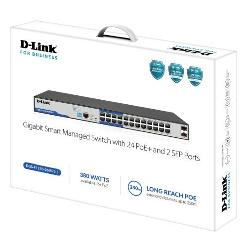 D-Link DGS-F1210-26MPS-E network switch Managed L2 Gigabit Ethernet (10/100/1000) Power over Ethernet (PoE) Grey
