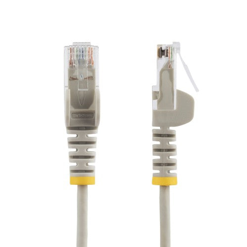 StarTech.com 25cm Gray Slim CAT6 Cable, 10 Pack, Snagless, 100W PoE, UTP, LSZH, 28AWG Pure Bare Copper Wire, Slim RJ45 Network Patch Cord w/Strain Reliefs, Individually Tested
