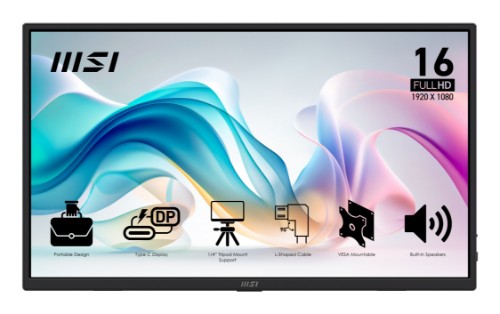 MSI PRO MP165 E6 portable TV/monitor Portable monitor Black 39.6 cm (15.6") LED 1920 x 1080 pixels