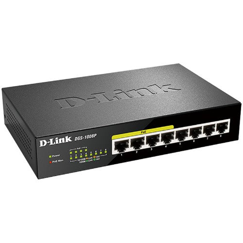 D-Link DGS-1008P network switch Unmanaged Gigabit Ethernet (10/100/1000) Power over Ethernet (PoE) Black