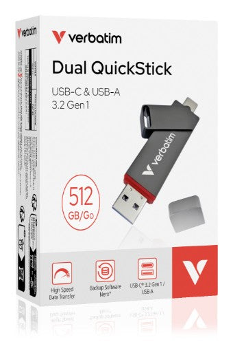 Verbatim Dual QuickStick USB flash drive 512 GB USB Type-A / USB Type-C 3.2 Gen 1 (3.1 Gen 1) Grey