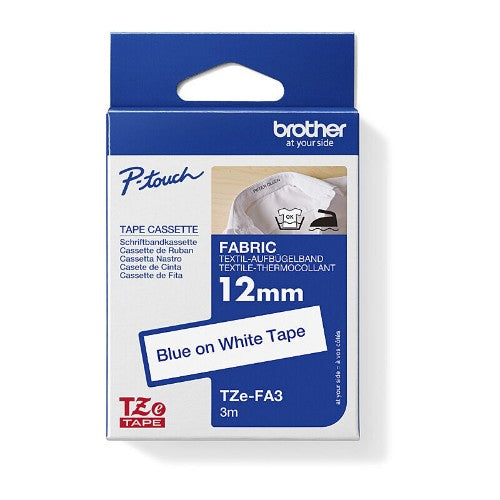 Brother TZE-FA3 label-making tape Blue on white